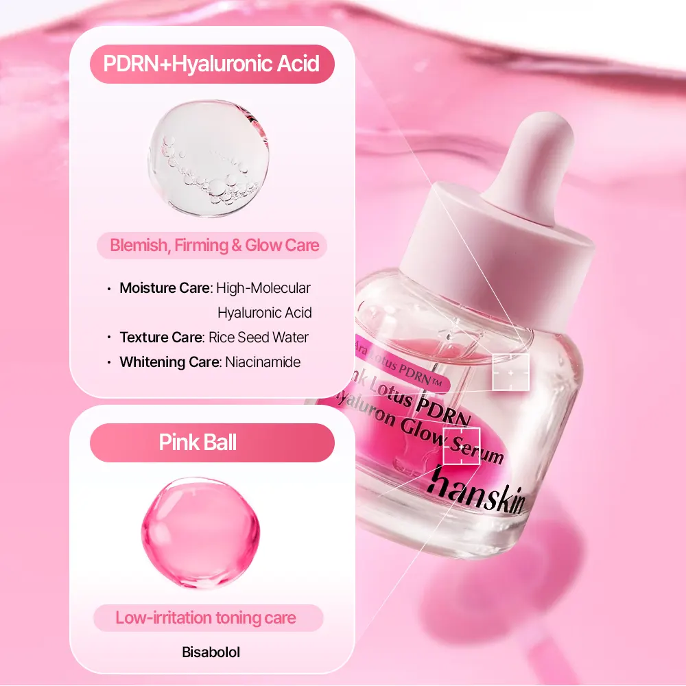 HANSKIN Pink Lotus PDRN Hyaluron Glow Serum 30ml Korea Beauty For You Glass Skin Serum, HANSKIN Pink Lotus PDRN Hyaluron Glow Serum 30ml