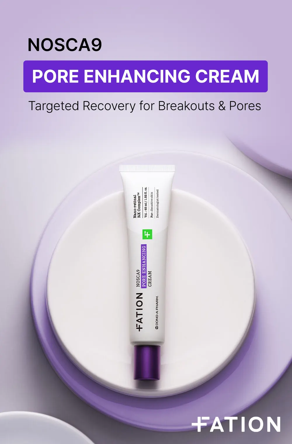 A texture shot of Fation's pore cream, utilizing patent-pending Nano-Retinal technology to tightly fill deeply pitted pores from the roots.