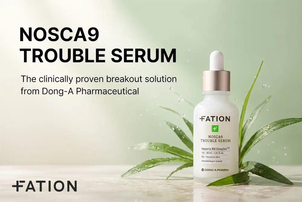 FATION NOSCA9 Trouble Serum 30ml / 1.01 fl. Oz. Korea Beauty For You A bottle of FATION NOSCA9 Trouble Serum, a fast-acting soothing serum formulated to calm redness and acne-prone skin