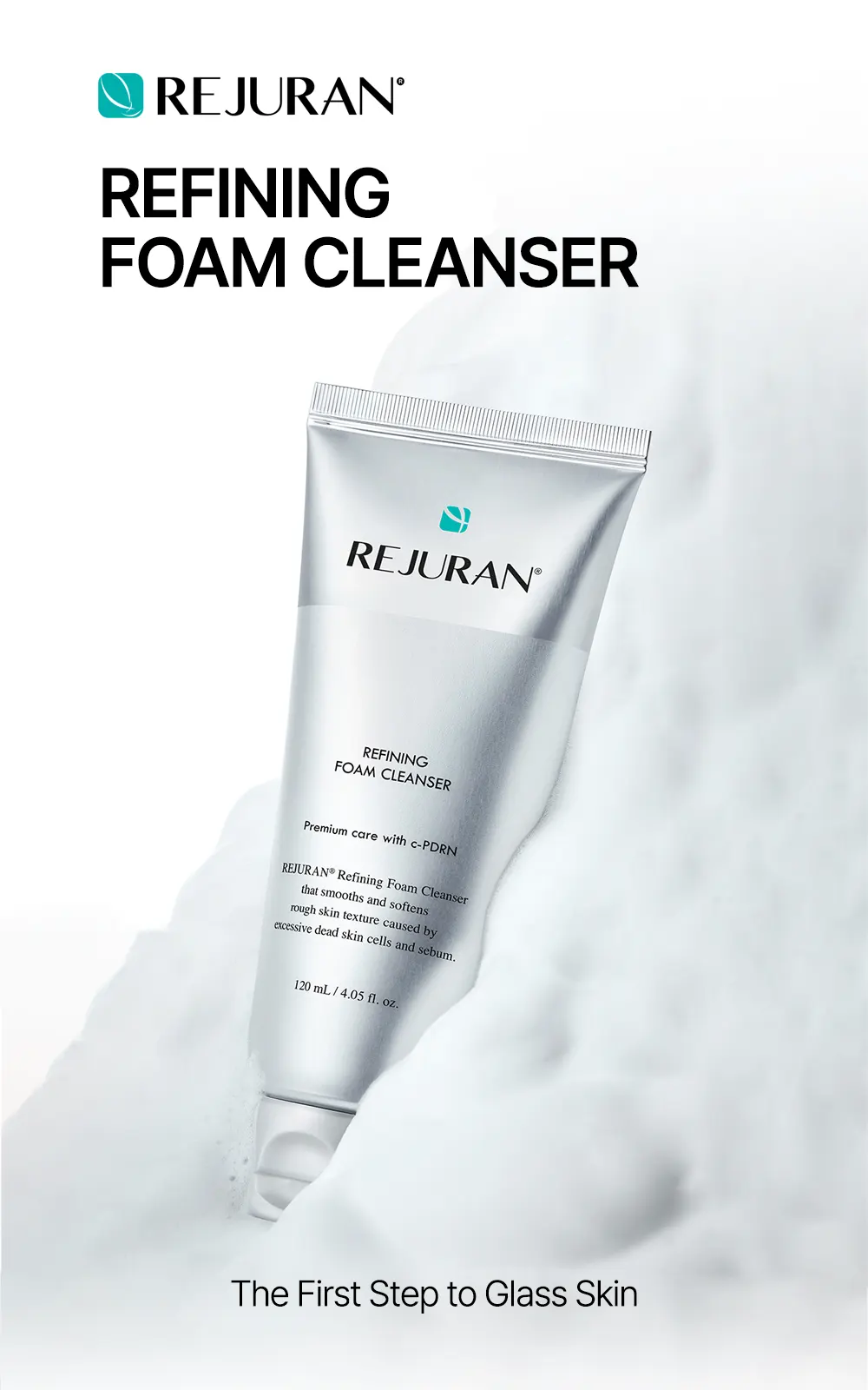 REJURAN Refining Foam Cleanser 120ml / 4 fl. oz. Korea Beauty For You A sleek tube of REJURAN Refining Foam Cleanser, a premium hydrating foam cleanser for a flawless skin base.
